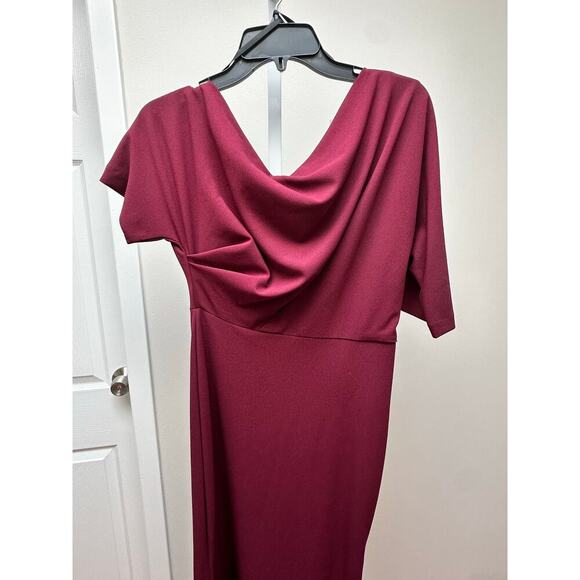 NEW NWT Betsy & Adam Crepe Asymmetric One Shoulder Gown Burgundy size 4 - Picture 6 of 6